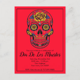 Postal De Invitación Fiesta Rojo de la Calavera de Azúcar