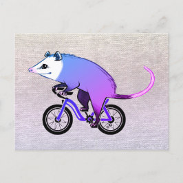Postal De Invitación Fiesta Rosa Opossum Montando Una Bicicleta