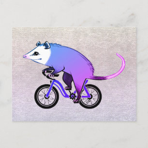 Postal De Invitación Fiesta Rosa Opossum Montando Una Bicicleta