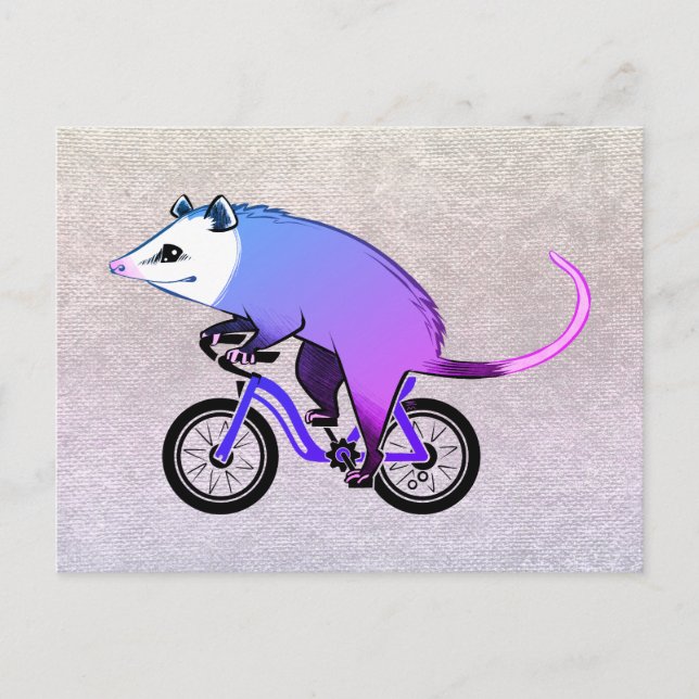 Postal De Invitación Fiesta Rosa Opossum Montando Una Bicicleta (Anverso)