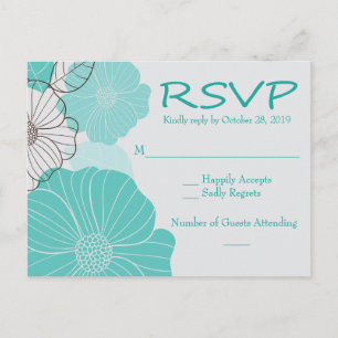 Postal De Invitación Fiesta RSVP Turquesa floral, Boda Verde azulado
