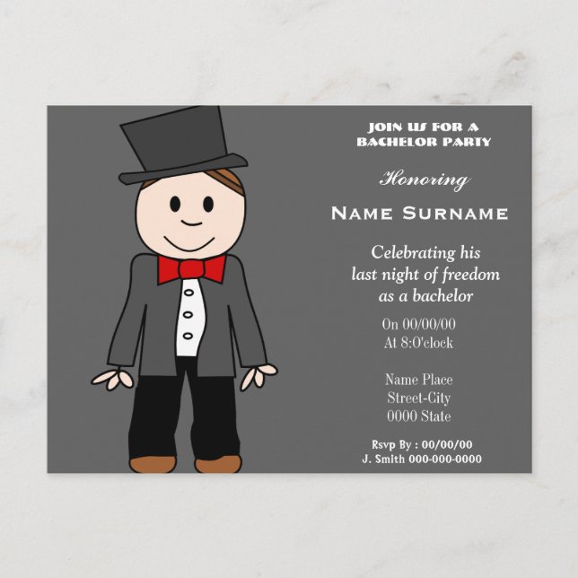 Postal De Invitación fiesta soltero, fiesta de ciervo, ducha de novio.. (Anverso)