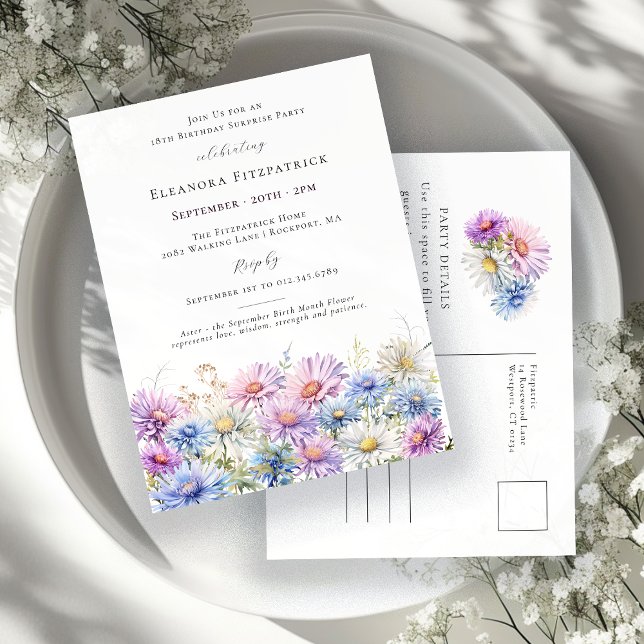 Postal De Invitación Fiesta SORPRESA 18 Cumpleaños Septiembre Flor de N (Subido por el creador)