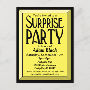 Postal De Invitación Fiesta sorpresa de cumpleaños con biselado de colo