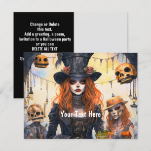 Postal De Invitación Fiesta Steampunk Lady Skulls