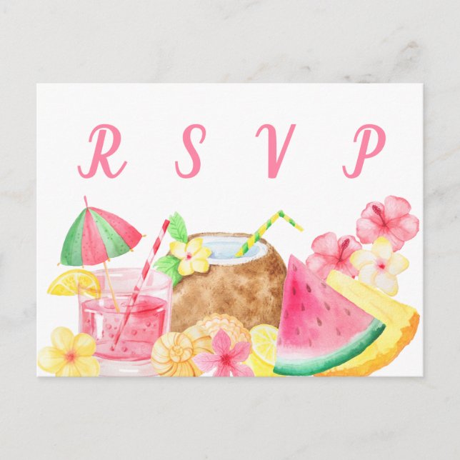 Postal De Invitación Fiesta tropical hawaiano Luau RSVP (Anverso)