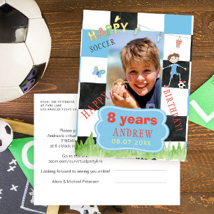 Postal De Invitación Fiesta virtual de cumpleaños de fútbol infantil co