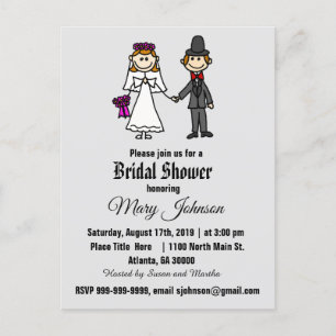 Postal De Invitación Figuras lindas del palillo de novia y del novio