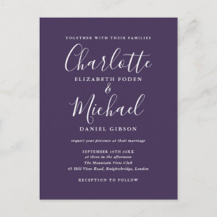 Postal De Invitación Firma de Bodas en Letra Script Morada
