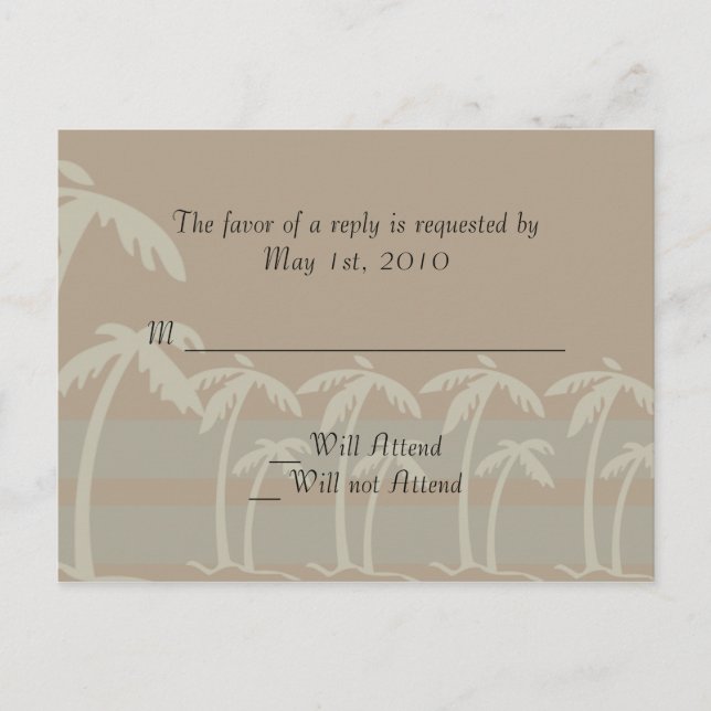 Postal De Invitación Fiyi: Palmeras Tropicales en Taupe, Creme, Azul (Anverso)