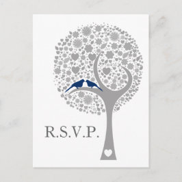 Postal De Invitación flamante árbol azul marino azul marino movebirds b