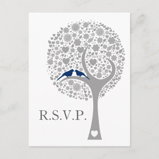 Postal De Invitación flamante árbol azul marino azul marino movebirds b (Anverso)