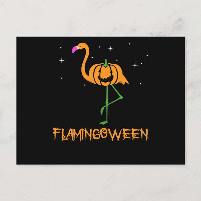 Postal De Invitación Flamenco |Calabaza Halloween Flamingoween Pájaro R (Anverso)
