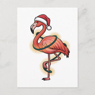 Postal De Invitación Flamenco Envuelto En Luces De Navidad Pájaro Rosa
