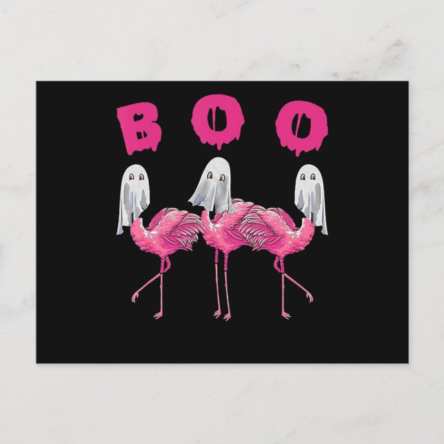 Postal De Invitación Flamencos | Disfraz Flamingo Boo Halloween (Anverso)