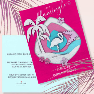 Postal De Invitación Flamingle Tropical Flamingo 60 cumpleaños