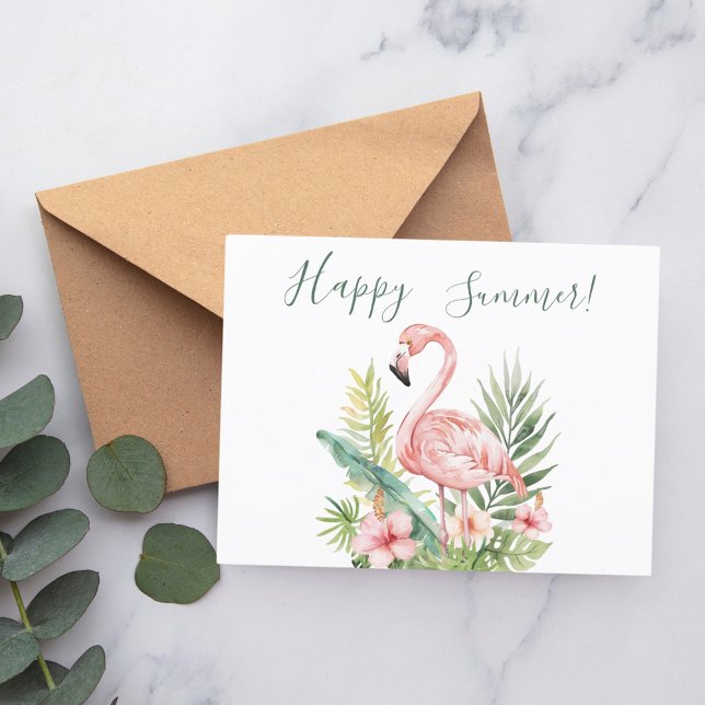 Postal De Invitación Flamingo de verano feliz flores tropicales (Subido por el creador)