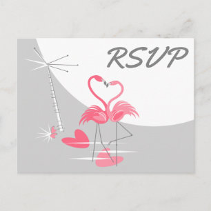 Postal De Invitación Flamingo Love Large Moon Wedding RSVP
