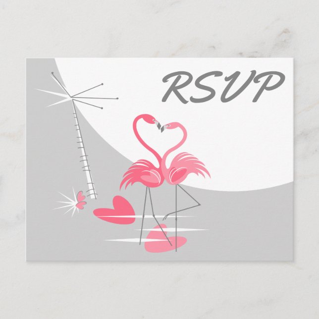 Postal De Invitación Flamingo Love Large Moon Wedding RSVP (Anverso)