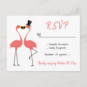 Postal De Invitación Flamingo Pink RSVP Boda Tropical Luau Beach