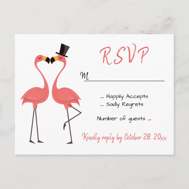 Postal De Invitación Flamingo Pink RSVP Boda Tropical Luau Beach (Anverso)