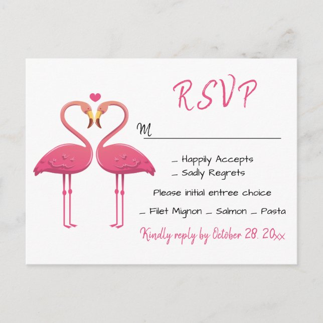 Postal De Invitación Flamingo Pink RSVP Boda Tropical Luau Beach (Anverso)