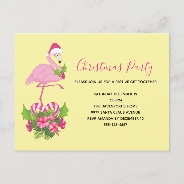 Postal De Invitación Flamingo rosa en Santa Hat Navidades caprichosos (Anverso)