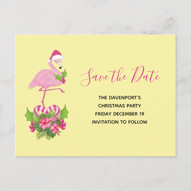 Postal De Invitación Flamingo rosa en Santa Hat Salven a los Navidades  (Anverso)