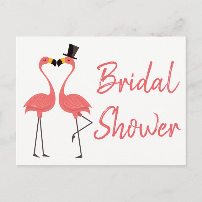 Postal De Invitación Flamingos rosados Ducha de novias Verano tropical  (Anverso)