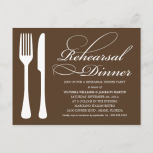 POSTAL DE INVITACIÓN FLATWARE DE CHOCOLATE   REHEARSAL DINNER INVITE
