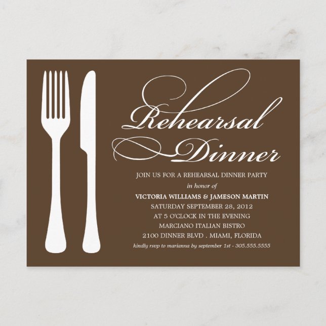 POSTAL DE INVITACIÓN FLATWARE DE CHOCOLATE | REHEARSAL DINNER INVITE (Anverso)
