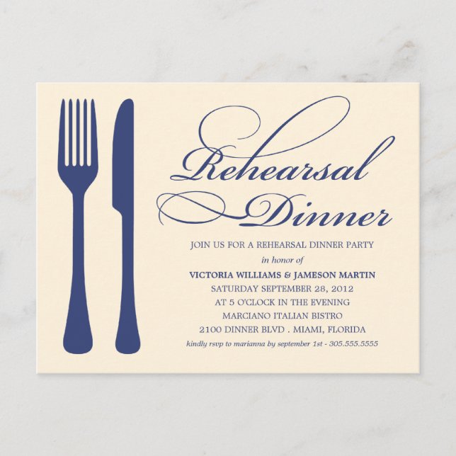POSTAL DE INVITACIÓN FLATWARE DE MODA DE PAÍS | REHEARSAL DINNER INVITE (Anverso)
