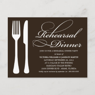POSTAL DE INVITACIÓN FLATWARE EN BLANCO Y NEGRO   REHEARSAL DINNER INVI