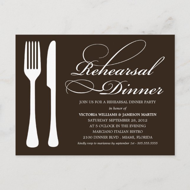 POSTAL DE INVITACIÓN FLATWARE EN BLANCO Y NEGRO | REHEARSAL DINNER INVI (Anverso)
