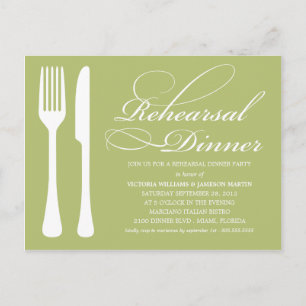 POSTAL DE INVITACIÓN FLATWARE VERDE   REHEARSAL DINNER INVITE
