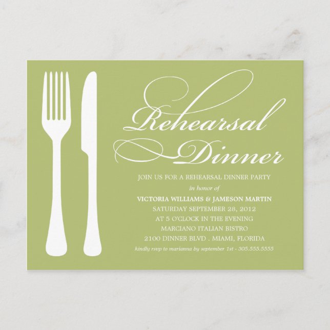 POSTAL DE INVITACIÓN FLATWARE VERDE | REHEARSAL DINNER INVITE (Anverso)