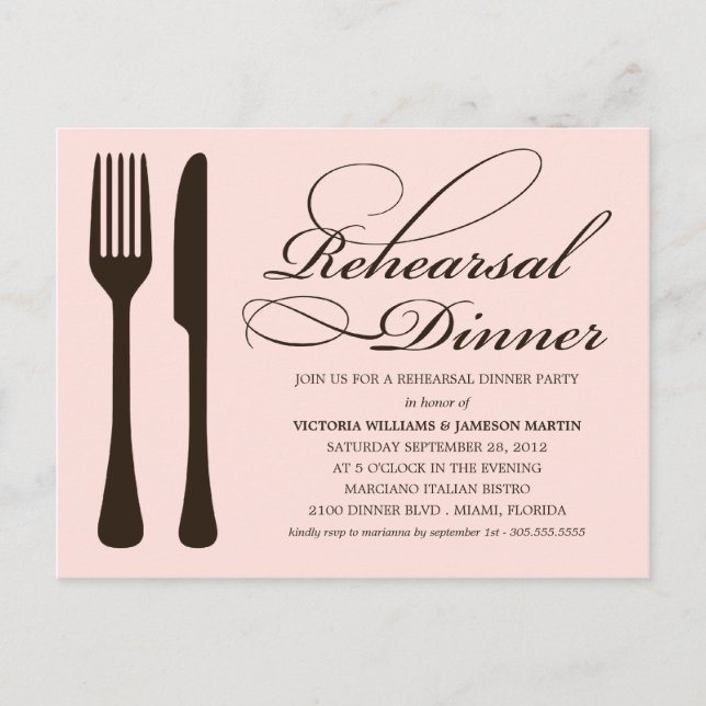POSTAL DE INVITACIÓN FLATWITTER ROSA Y NEGRO | REHEARSAL DINNER INVITE (Anverso)
