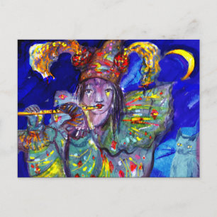 Postal De Invitación FLAUTISTA EN AZUL Carnaval Mascarada