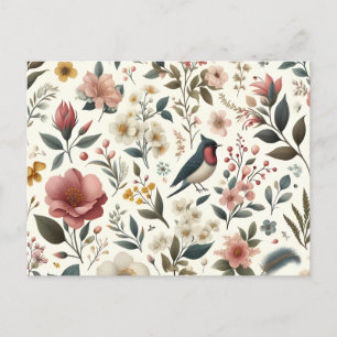 Postal De Invitación flor, ave, planta, botánica, pétalo, textil, órgan