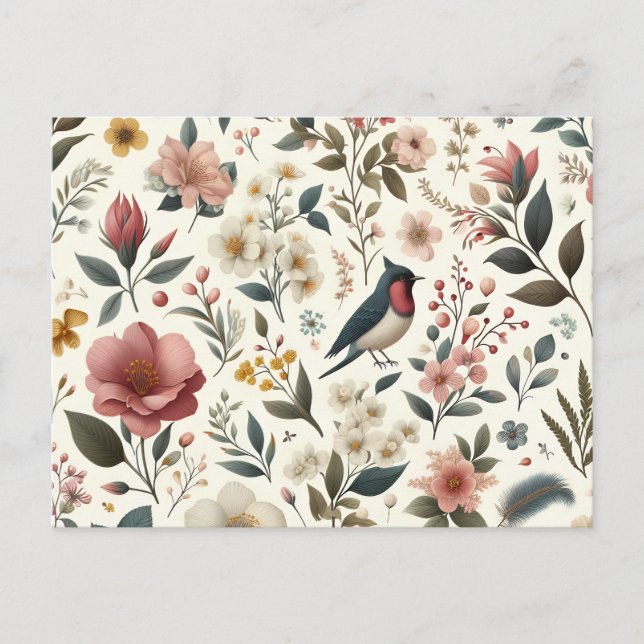 Postal De Invitación flor, ave, planta, botánica, pétalo, textil, órgan (Anverso)