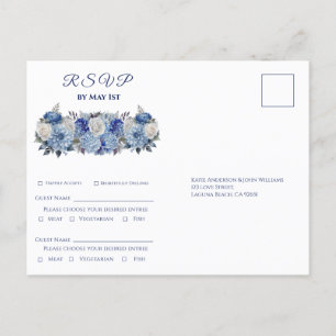 Postal De Invitación Flor azul acuarela Bouquet Wedding RSVP-