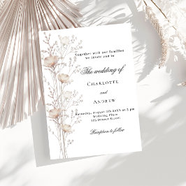 Postal De Invitación Flor blanca beige boda