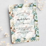 Postal De Invitación Flor blanca verde polvorienta de cumpleaños<br><div class="desc">Flores verdes y blancas como fondo. Personalice y agregue un nombre y detalles del fiesta.</div>