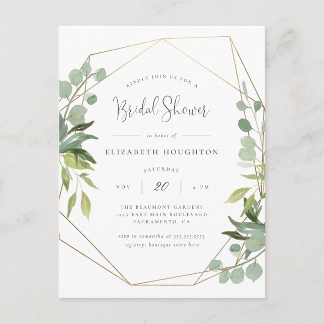 Postal De Invitación Flor de novia geométrica con guión clásico (Anverso)