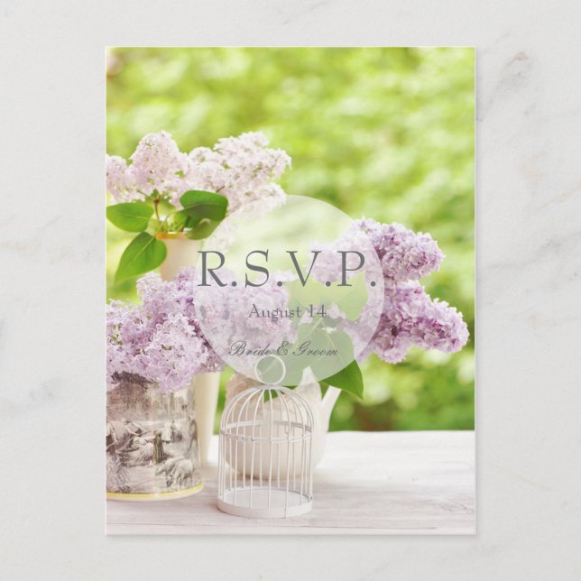 Postal De Invitación Flor de primavera romántica flor Lilac blanco RSVP (Anverso)
