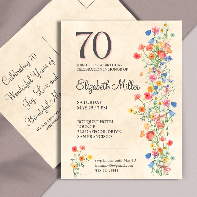 Postal De Invitación Flor elegante 70 años Fiesta Floral 70 cumpleaños (Subido por el creador)