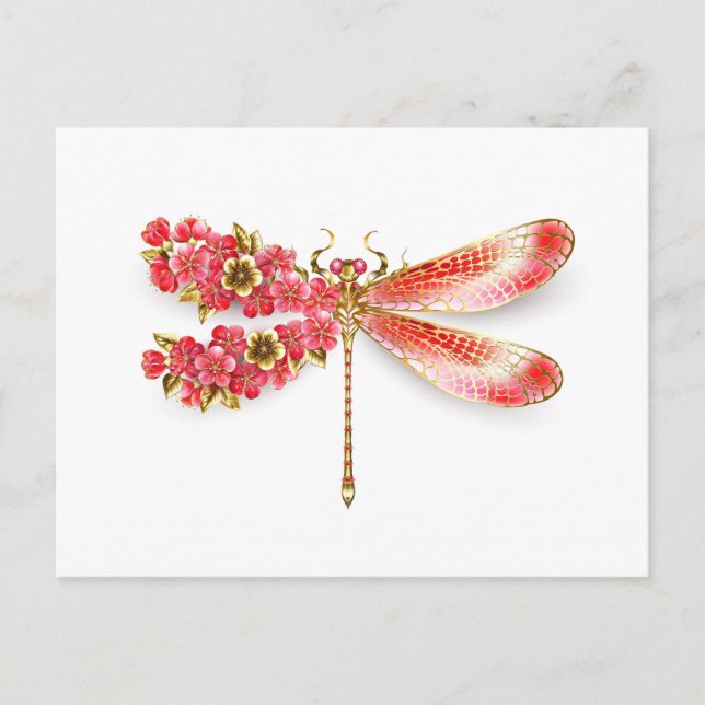 Postal De Invitación Flor libélula con sakura de joyas (Anverso)
