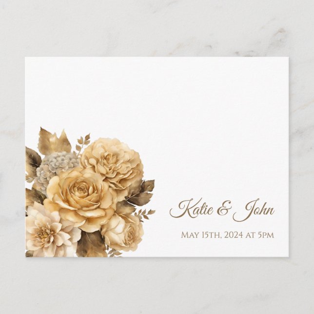 Postal De Invitación Flor neutra Bouquet-Boda blanca RSVP- (Anverso)