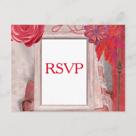Postal De Invitación Flor roja RSVP y marco de imagen