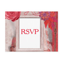 Flor roja RSVP y marco de imagen